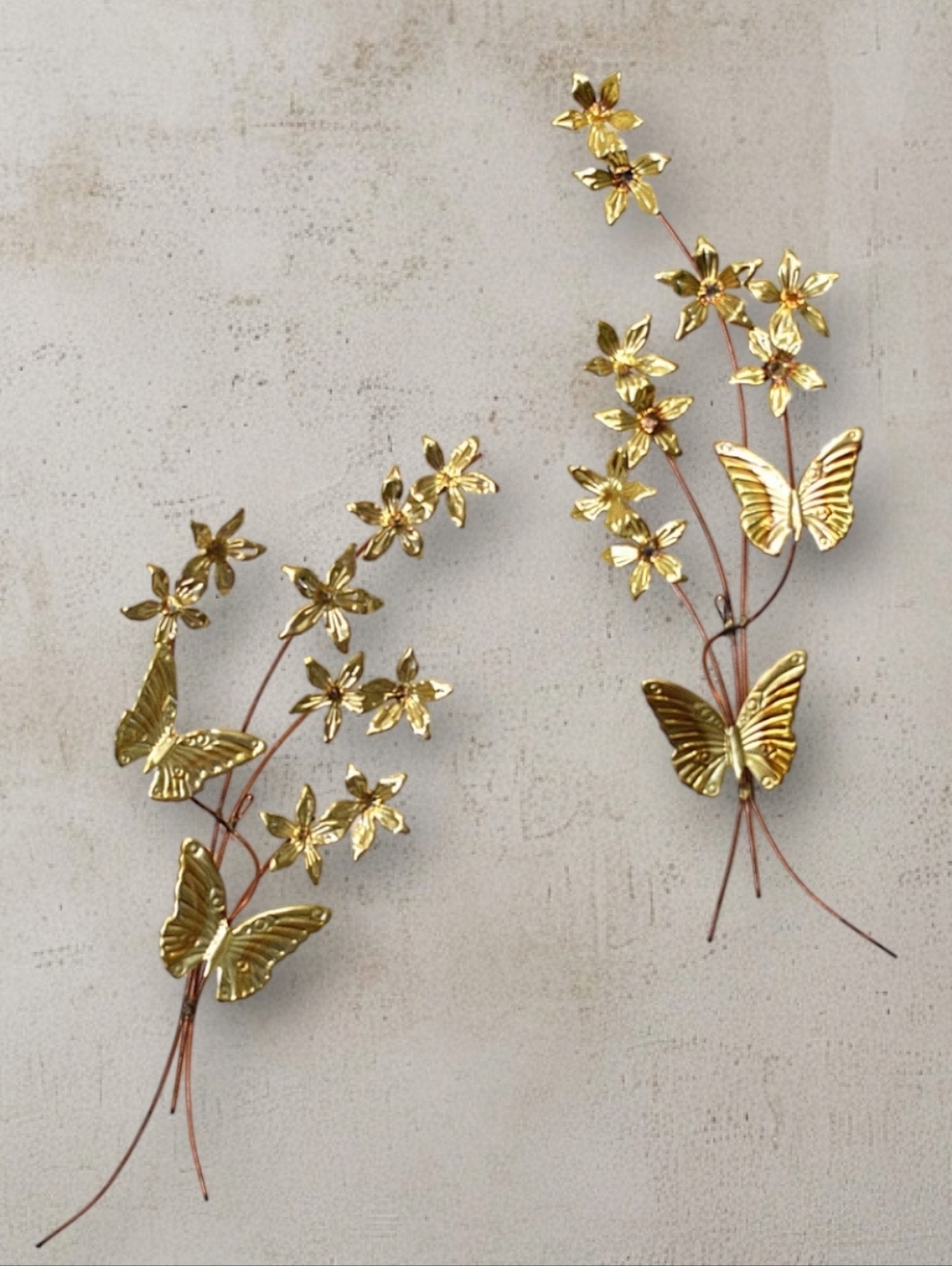Homeco Vintage Brass & Copper Butterfly Floral Wall Sculptures - Set of 2
